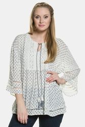 Tunique, effet crêpe, micro-imprimé, encolure ronde, lien, dentelle, manches 3/4 - Grande Taille - Ulla Popken - Modalova