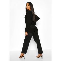 Pull En Maille Côtelée Noué À La Taille À Manches Chauve-Souris - - M/L, - boohoo - Modalova