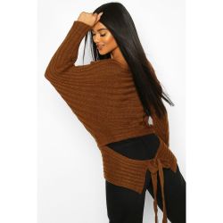 Pull En Maille Côtelée Noué À La Taille À Manches Chauve-Souris - - S/M, - boohoo - Modalova