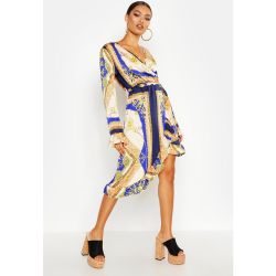 Robe D'Été Asymétrique Style Années 50 À Ourlets Volantés Imprimé Chaîne - - 36, - boohoo - Modalova