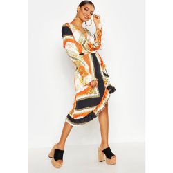 Robe D'Été Asymétrique Style Années 50 À Ourlets Volantés Imprimé Chaîne - - 36, - boohoo - Modalova