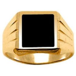 Chevalière Bague Anneau Carré Onyx Noir Côtés Rainurés Vermeil (Or 750 sur Argent 925) - SO CHIC BIJOUX - Modalova