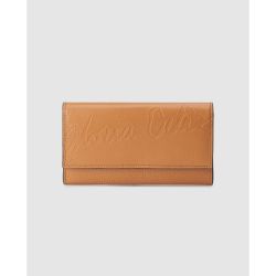 Portefeuille Signature camel avec rabat et fermoir broche grand format - GLORIA ORTIZ - Modalova