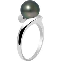 Bague Véritable Perle de Culture de Tahiti - Jonc en Argent 925 Millièmes Rhodié - - PERLINSTINCT - modalova