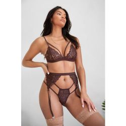 Womens Ensemble Lingerie 3-Pièces Soutien Gorge & String & Porte-Jarretelles En Dentelle - Nasty Gal - Modalova