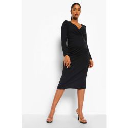 Robe portefeuille de grossesse longueur midi, 3/4 col v manches longues - BOOHOO MATERNITY - Modalova
