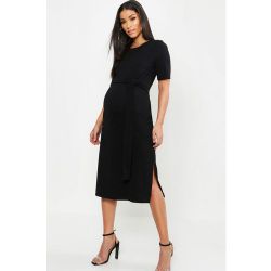Robe moulante de grossesse longueur midi, 3/4 col rond manches courtes - BOOHOO MATERNITY - Modalova