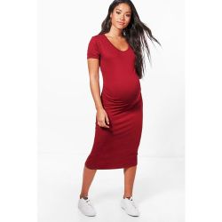 Robe moulante de grossesse longueur midi, 3/4 col rond manches courtes - BOOHOO MATERNITY - Modalova