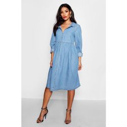 Robe droite de grossesse longueur midi, 3/4 col polo, chemise manches 3/4 - BOOHOO MATERNITY - Modalova