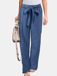 Couleur unie bowknot décontracté ceinture élastique taille poches latérales pantalon pour les s - Newchic - Modalova
