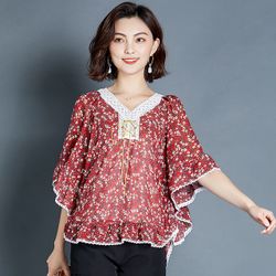 Blouse en mousseline de soie décontractée à manches longues et à manches longues - Newchic - Modalova