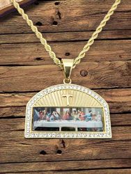 Géométrique Plaqué Or Hommes s Collier Diamants Monter La Dernière Cène Peinture Croix Pendentif Collier - Newchic - Modalova