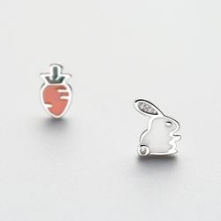 Boucles d'Oreilles Asymétrique en Lapin Carotte en Argent 925 Boucles d'Oreilles en Zircone Tendance - Newchic - Modalova