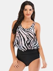 Maillot de bain léopard imprimé taille haute bretelles larges couvrant le ventre Tankini - Newchic - Modalova