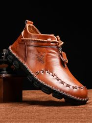 Menico s Couture À La Main En Cuir De Vache Antidérapant Soft Semelle Bottes Décontractées - Newchic - Modalova