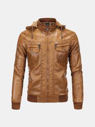 Vintage Moto Veste en cuir polaire détachable à capuche Multi Pocket Jacket pour les s - Newchic - Modalova