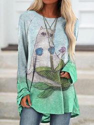 Blouse à manches longues de couleur contrastée imprimée de bande dessinée pour les s - Newchic - Modalova