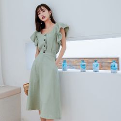 Saison nouvelle mode féminine à volants collier carré en bois oreille jupe robe deux pièces - Newchic - Modalova
