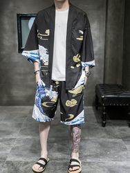 Kimono imprimé ethniques Tops taille élastique Shorts deux pièces tenues - Newchic - Modalova