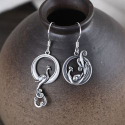 Boucles d'oreilles vintage en argent sterling 925 Asymétrie Colorful Phoenix Boucles d'oreilles pendantes - Newchic - Modalova