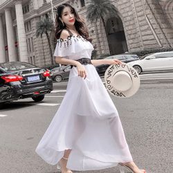 Bohemian Seaside Holiday Maldives Dentelle Couture Mousseline De Soie Big Swing Dress - Newchic - Modalova