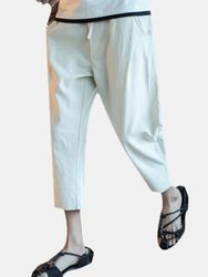 Pantalon d'été décontracté respirant en coton lin en couleur pure à mollet-longueur avec cordon de serrage - Newchic - Modalova