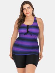 Plus Taille s Tankini Front Bandage Stripe Gradient Cover Belly Swimwear - Newchic - Modalova
