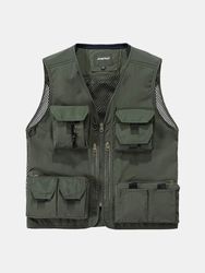 Veste multi-poches sans manches en maille avec veste Photographie multi-fonctionnelle en plein air pour la pêche - Newchic - Modalova