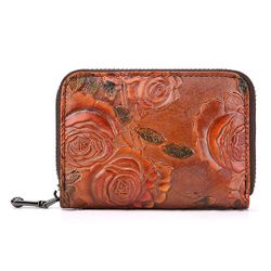 Brenice Vintage Casual Floral Véritable Titulaire de la Carte Porte-Monnaie Portefeuille Pour Les s - Newchic - Modalova