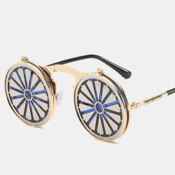 Lunettes de soleil transfrontalières Steampunk à clapet pour femmes Classic Lunettes de soleil en métal miroir rétro Colorful pour hommes - Newchic - Modalova