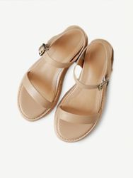 Mot simple de Style romain avec des sandales féminines à bout ouvert en cuir Port goût plat ceinture boucle plate-forme chaussures compensées - Newchic - Modalova