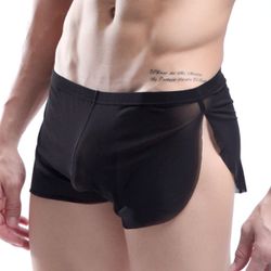 Homme Boxer Sexy Semi-transparant Fendu Avec Couleur Unie Sous-vêtement Respirant Pour Domicile - Newchic - Modalova
