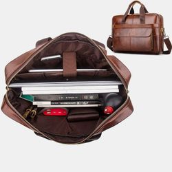 S en cuir véritable étanche multi-poches 15,6 pouces sac d'ordinateur portable porte-documents sac à main d'affaires sac à bandoulière - Newchic - Modalova