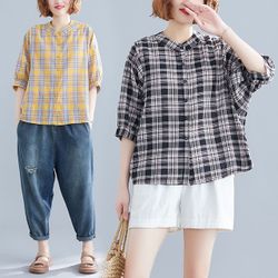 Chemise à carreaux Manches courtes Nouveau lâche Casual Chemise grande taille Chemise à manches sauvages Tide - Newchic - Modalova