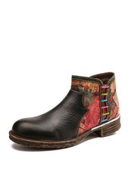 SOCOFY Retro Aquarelle Texture épissage bottes en cuir véritable à talons bas à glissière - Newchic - Modalova