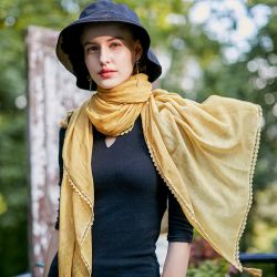 Foulards en lin de coton de couleur unie avec écharpe mince en soie à franges en dentelle - Newchic - Modalova