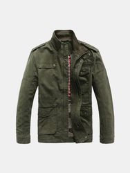 Blouson avec Épaulettes Style Militaire Col Montant Veste Décontractée En Coton Pour Extérieur - Newchic - Modalova