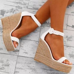 S rétro bout ouvert plate-forme espadrille tressée talons hauts compensés - Newchic - Modalova