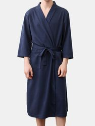 S robe de gaufre unie respirante de maison de peignoir de spa respirant mince avec des poches - Newchic - Modalova