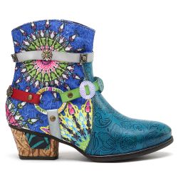 SOCOFY s imprimant des bottes courtes en caoutchouc à glissière bleue à talons bas - Newchic - Modalova