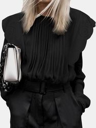 Chemise en dentelle transparente Blouse plissée à manches longues et col rond - Newchic - Modalova