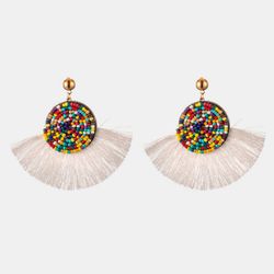 Bohème Perle Ronde Pendentif Boucles D'oreilles Géométrique Secteur Gland Boucles D'oreilles Bijoux Ethniques - Newchic - Modalova