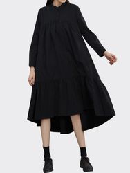 Couleur unie manches longues coton décontracté baggy robe chemise plissée - Newchic - Modalova
