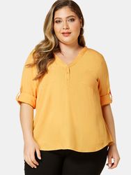 Blouse taille décontractée à manches longues à col en V de couleur unie Plus - Newchic - Modalova