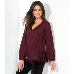 Blouse manches longues élastiquées volants en dentelle sur le bas - Lie De Vin - 3 SUISSES - Modalova