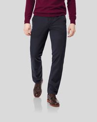 Flat Front Soft Washed Cotton Chino Trousers - Navy Size W30 L34 by - Charles Tyrwhitt - Modalova
