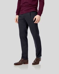 Single Pleat Soft Washed Cotton Chino Trousers - Navy Size W40 L32 by - Charles Tyrwhitt - Modalova