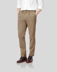 Single Pleat Soft Washed Cotton Chino Trousers - Tan Size W42 L30 by - Charles Tyrwhitt - Modalova