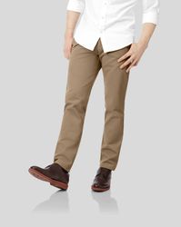Flat Front Soft Washed Cotton Chino Trousers - Tan Size W42 L32 by - Charles Tyrwhitt - Modalova