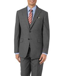 Charcoal Slim Fit Panama Puppytooth Business Suit Wool Jacket Size 42 Long by - Charles Tyrwhitt - Modalova